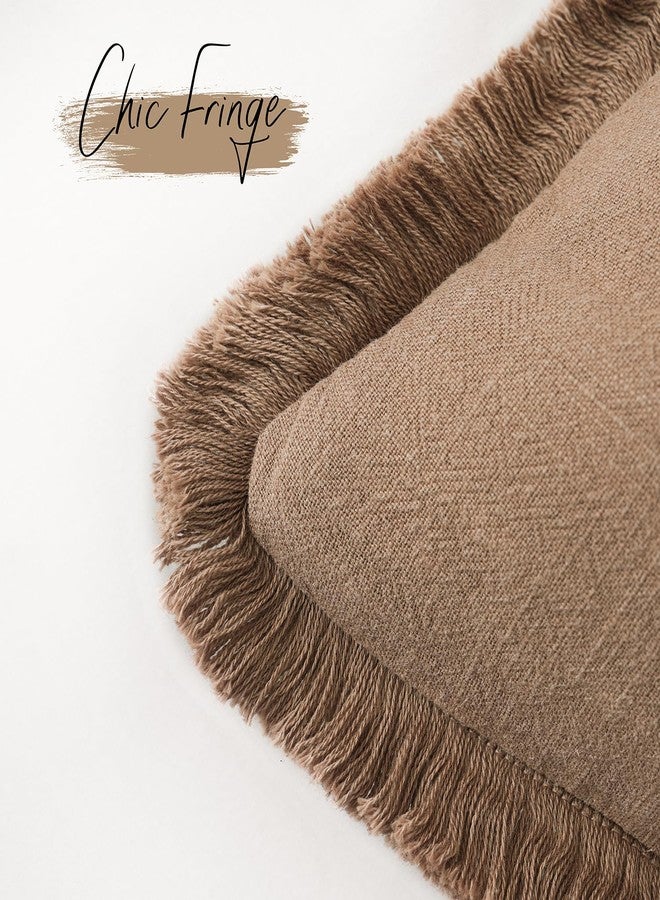 Foindtower Decorative Linen Fringe Throw Pillow Covers Cozy Boho Farmhouse Cushion Cover with Tassels Soft Accent Pillowcase for Chair Sofa Bed Living Room Home Decor, 16×16 Inch, 1PC, Khaki Brown - Image 3